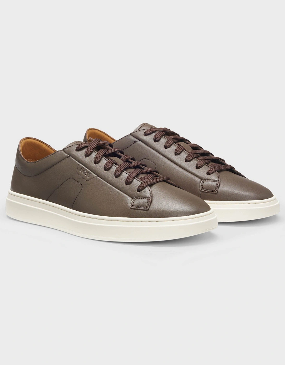 BOSS Orange Kieran Mens Low-Top Trainers in Leather with Embossed Logo - Dark Brown 201, 5 of 4