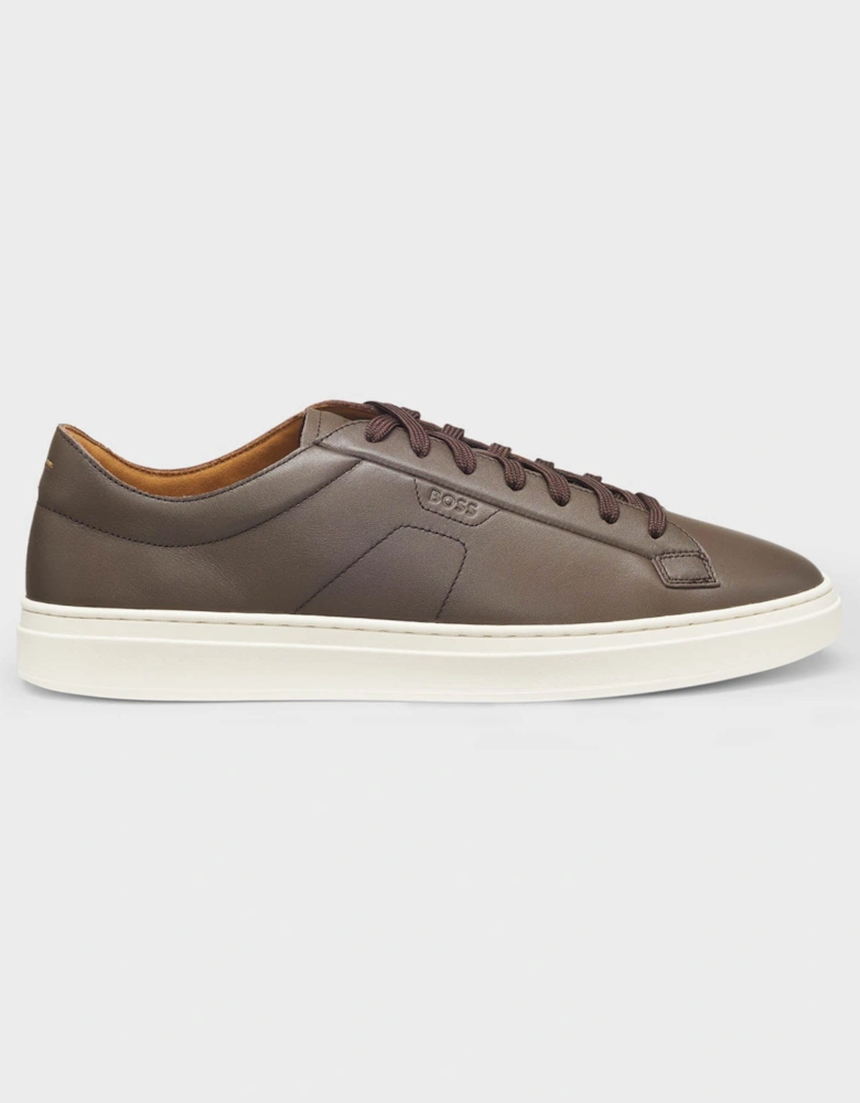 BOSS Orange Kieran Mens Low-Top Trainers in Leather with Embossed Logo - Dark Brown 201