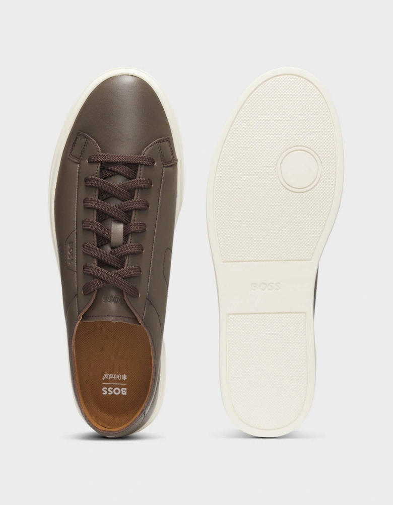 BOSS Orange Kieran Mens Low-Top Trainers in Leather with Embossed Logo - Dark Brown 201