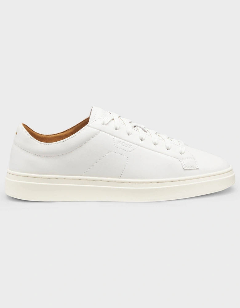 BOSS Orange Kieran Mens Low-Top Trainers in Leather with Embossed Logo - White 100