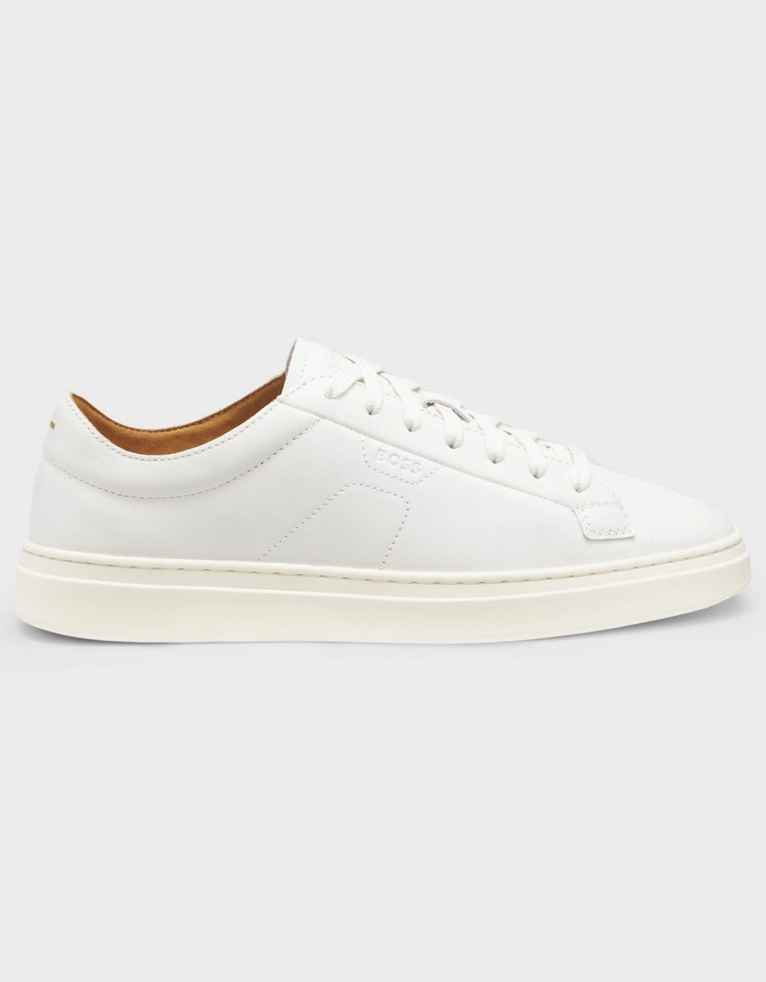 BOSS Orange Kieran Mens Low-Top Trainers in Leather with Embossed Logo - White 100