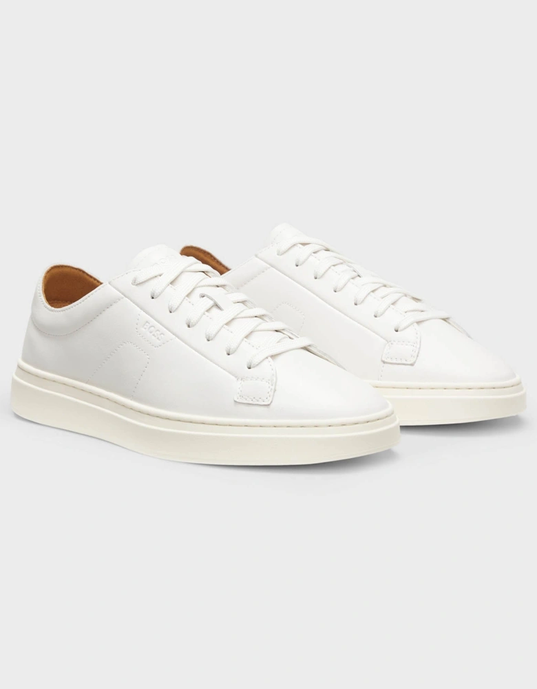 BOSS Orange Kieran Mens Low-Top Trainers in Leather with Embossed Logo - White 100