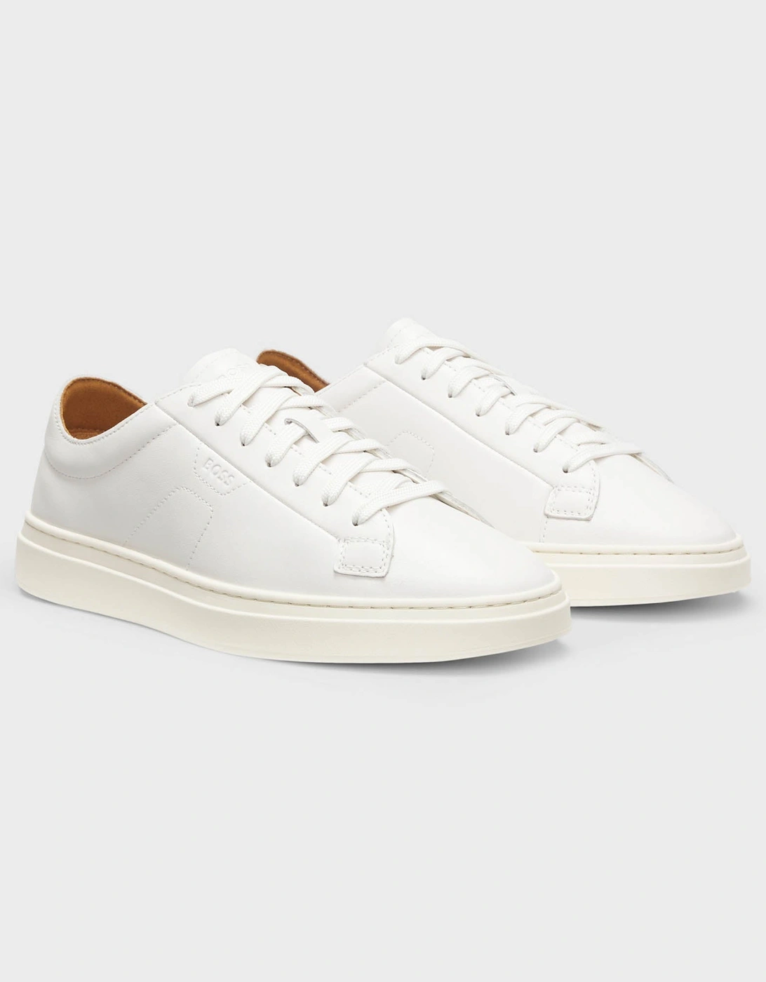 BOSS Orange Kieran Mens Low-Top Trainers in Leather with Embossed Logo - White 100, 5 of 4