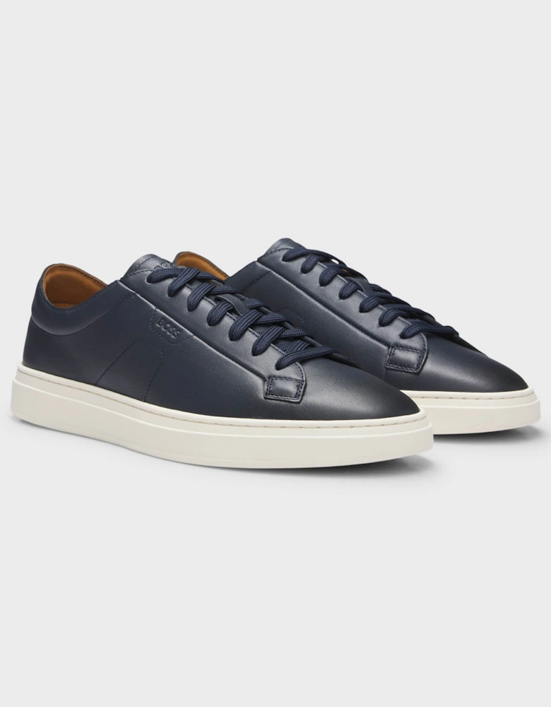 BOSS Orange Kieran Mens Low-Top Trainers in Leather with Embossed Logo  - Dark Blue 401