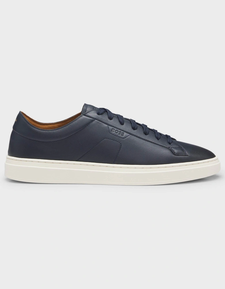 BOSS Orange Kieran Mens Low-Top Trainers in Leather with Embossed Logo  - Dark Blue 401