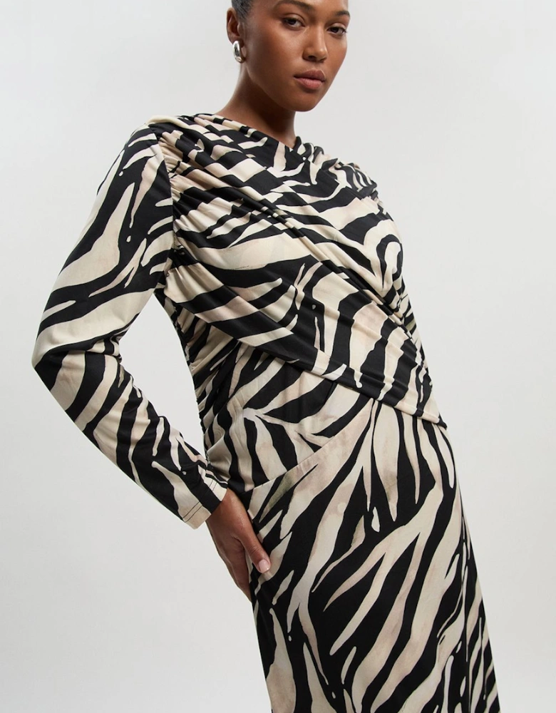 Plus Size Zebra Print Crepe Twist Detail Maxi Dress