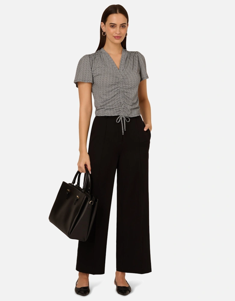 Printed V-Neck Tie Front Flowy Flutter Sleeves Knit Top