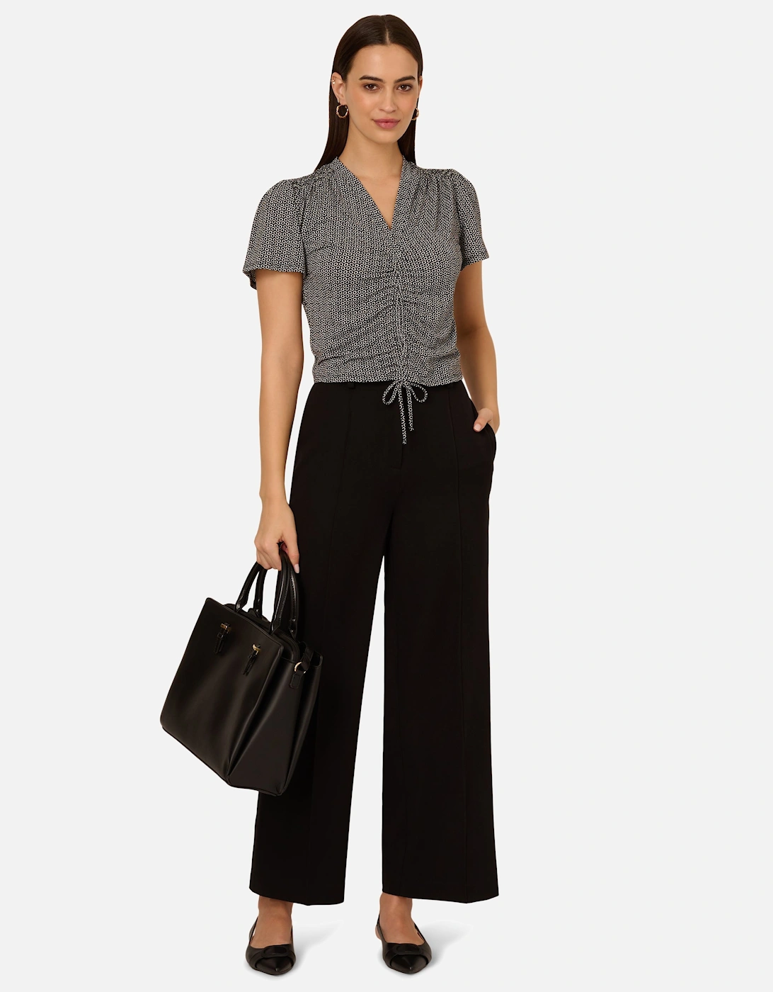 Printed V-Neck Tie Front Flowy Flutter Sleeves Knit Top, 2 of 1