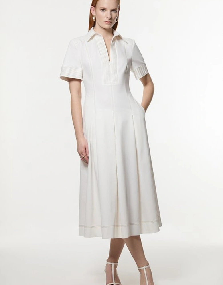 Tailored Denim Full Skirted Midi Shirt Dress