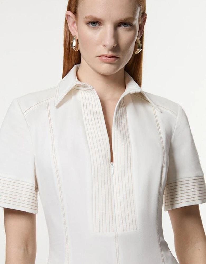 Tailored Denim Full Skirted Midi Shirt Dress