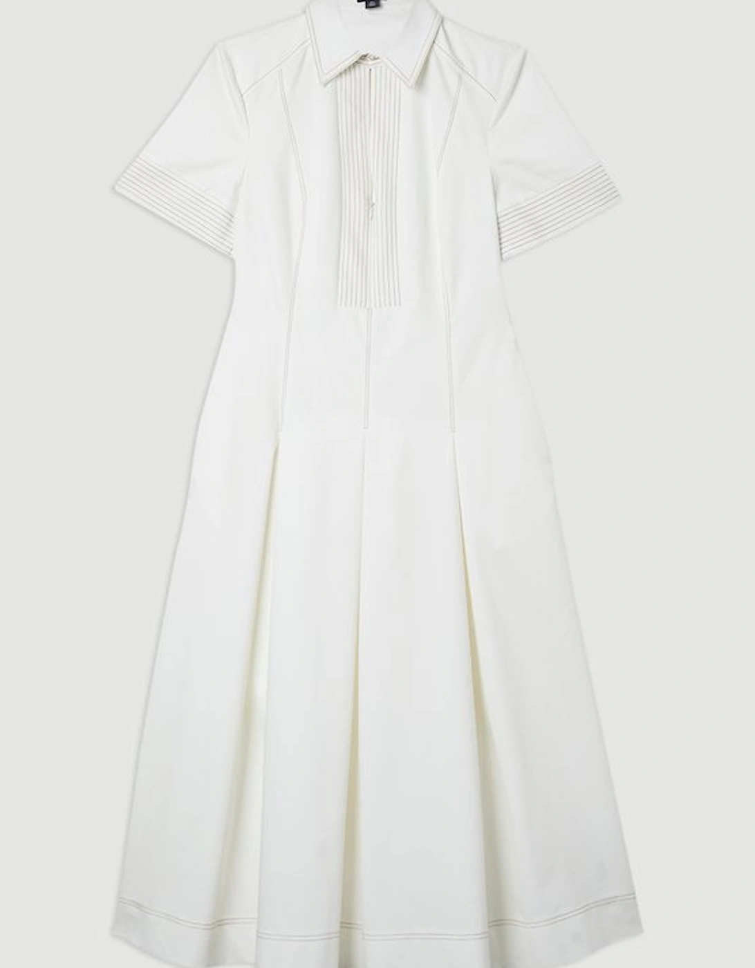 Tailored Denim Full Skirted Midi Shirt Dress