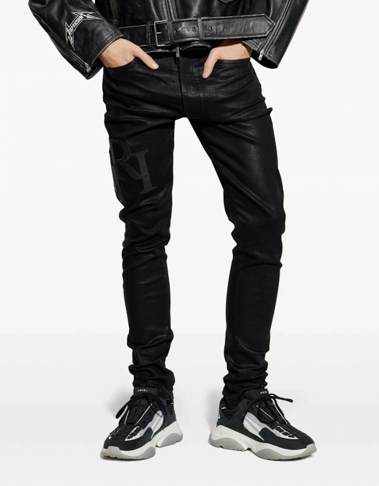 WAXED STAGGERED LOGO SKINNY JEAN