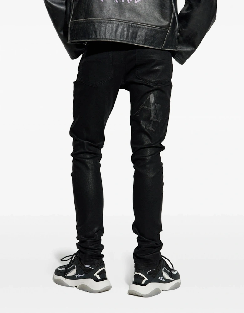 WAXED STAGGERED LOGO SKINNY JEAN