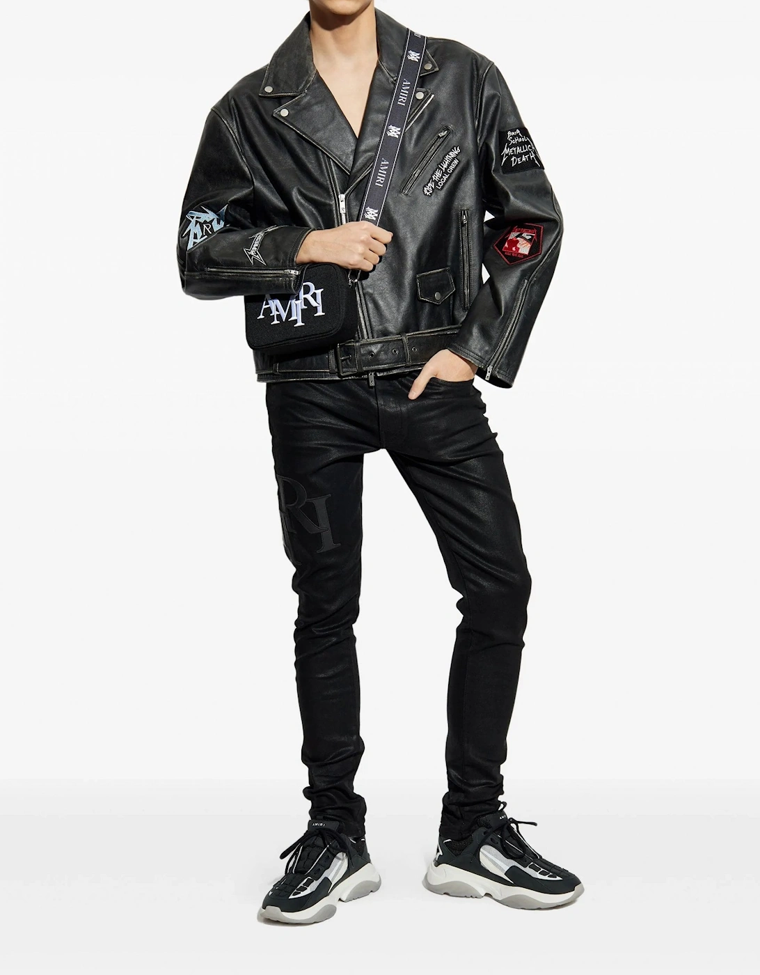 WAXED STAGGERED LOGO SKINNY JEAN