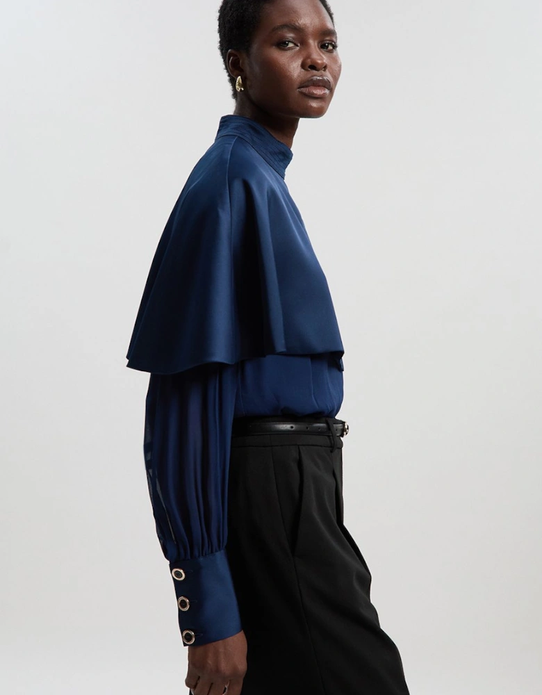 Military Sheer Cape Detail Woven Top