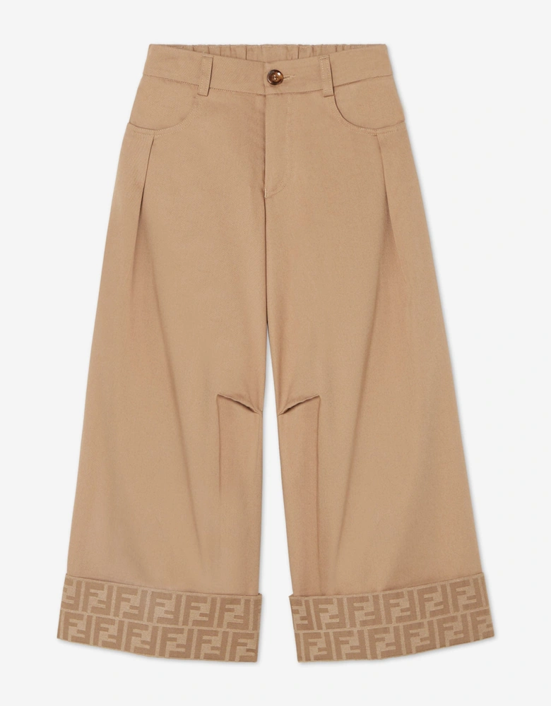 Girls Gabardine Wide Leg Trousers in Beige