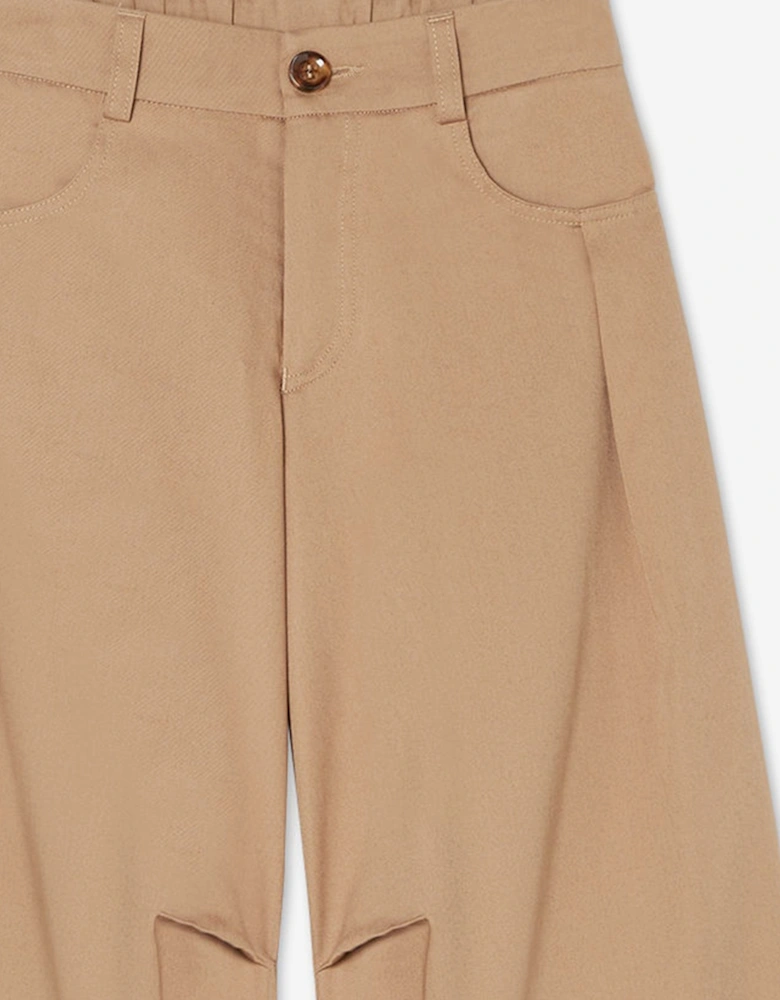 Girls Gabardine Wide Leg Trousers in Beige