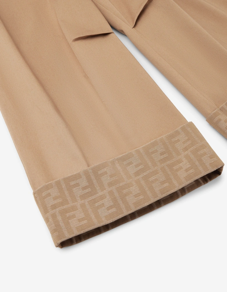 Girls Gabardine Wide Leg Trousers in Beige