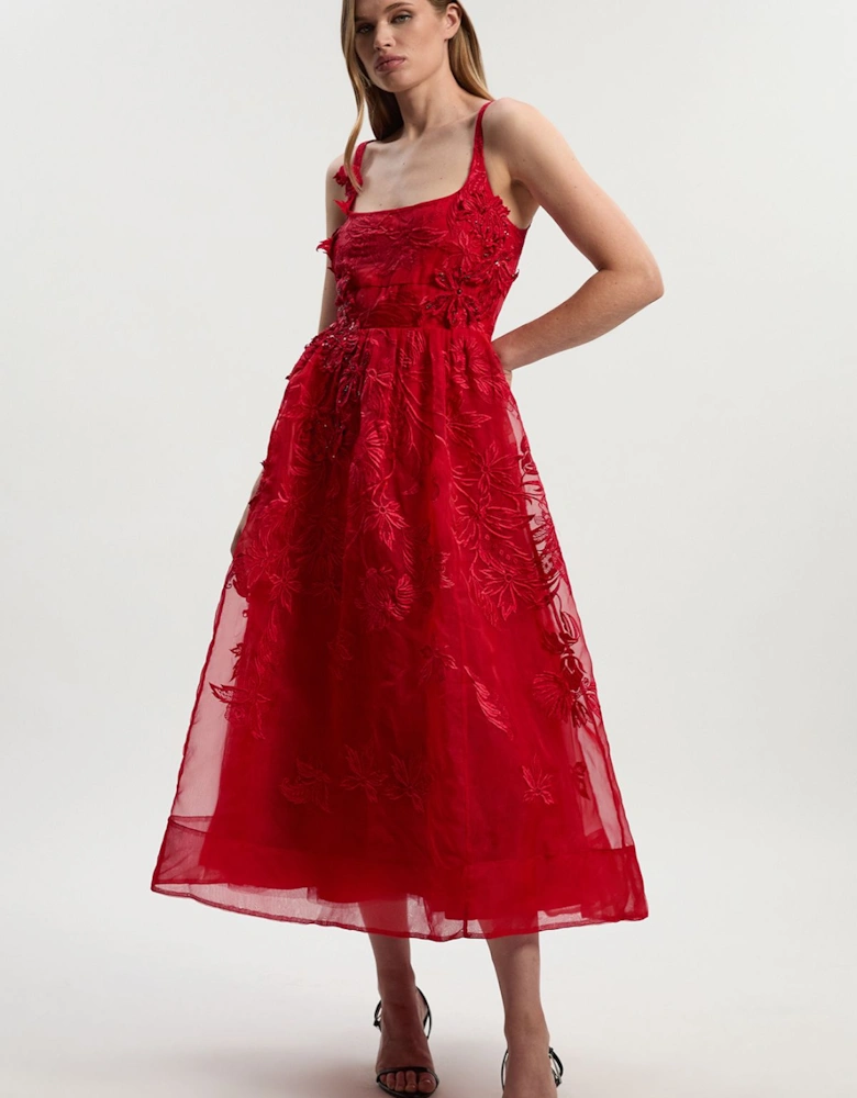 Archive Embroidered Applique Organdie Woven Prom Dress