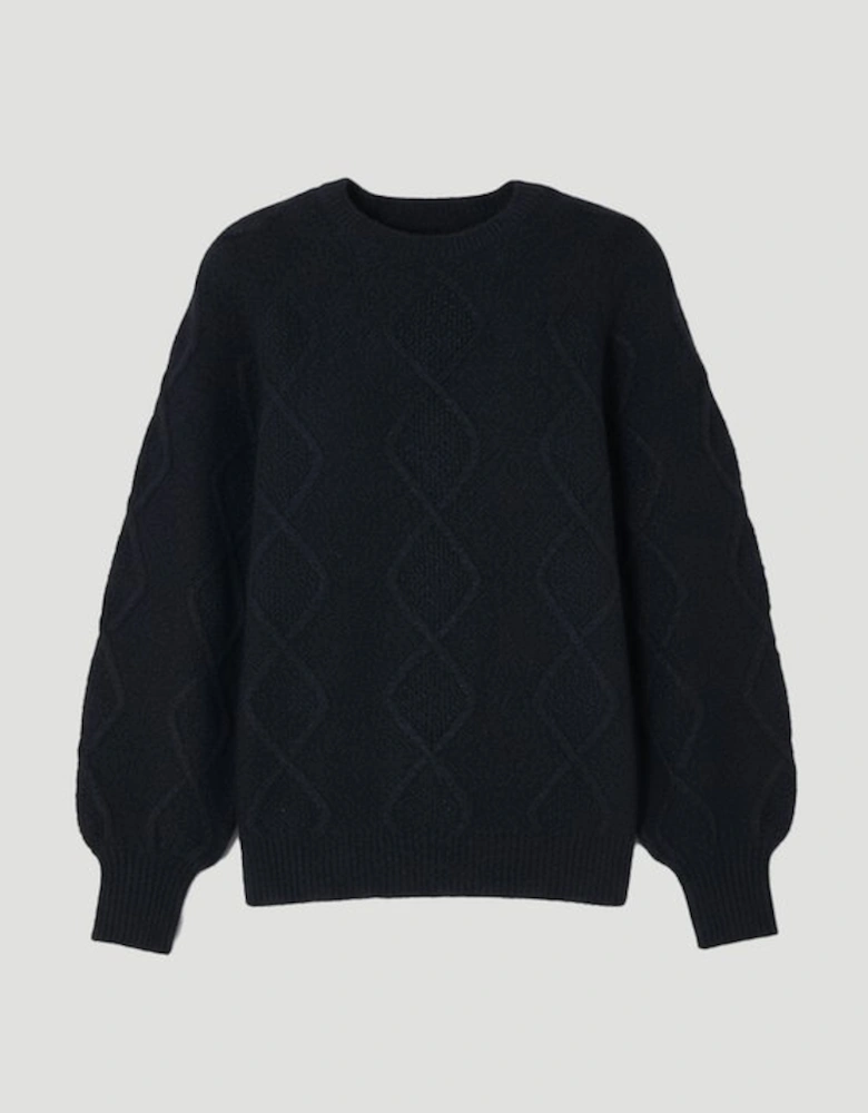 Wool Blend Cosy Cable Stitch Crew Neck Jumper