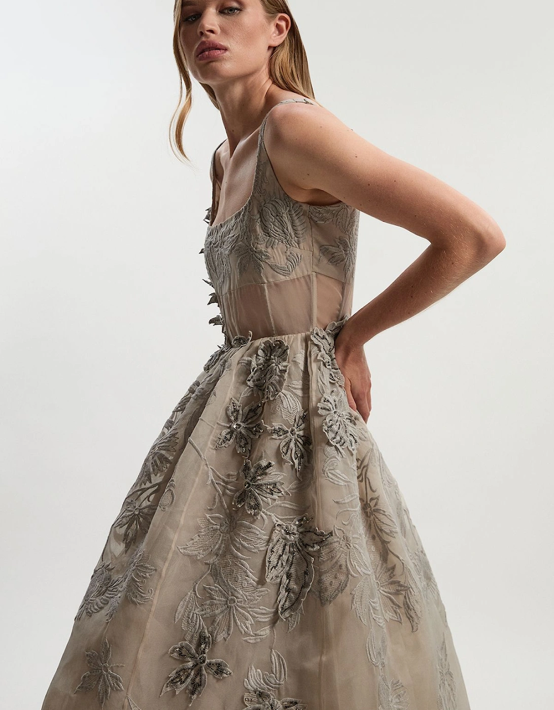 Archive Embroidered Applique Organdie Woven Prom Dress, 2 of 1