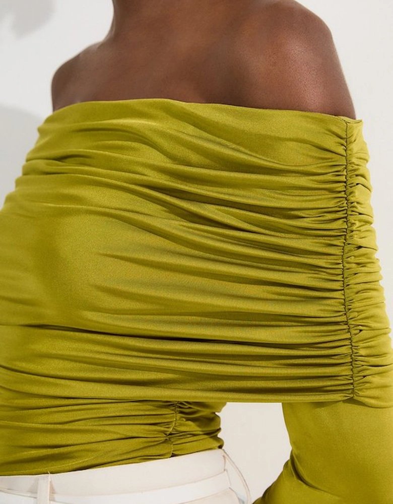 Drapey Slinky Jersey Bardot Long Sleeve Bodysuit