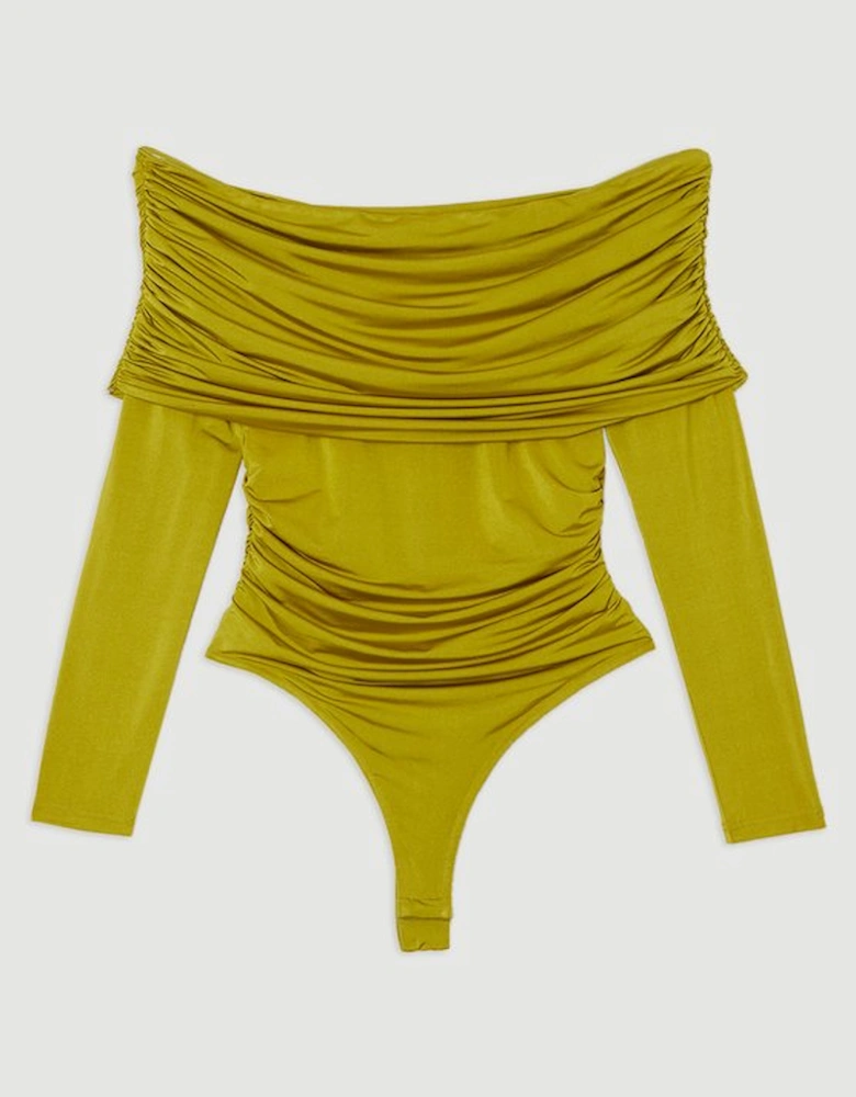 Drapey Slinky Jersey Bardot Long Sleeve Bodysuit