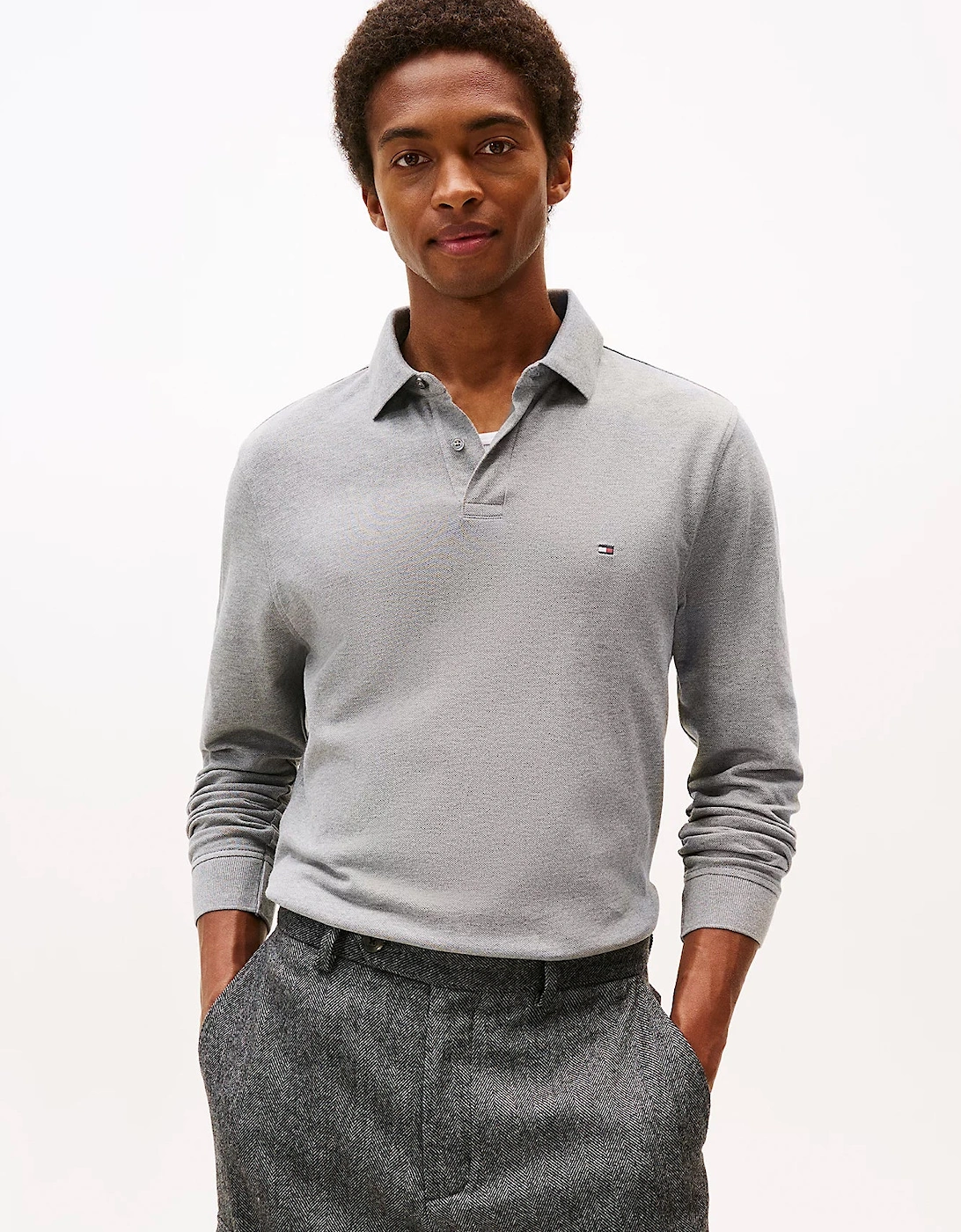 Tommy Hilfiger Men's Tommy Hilfiger 1985 Regular Long Sleeve Mens Polo Shirt - Medium Grey Heather