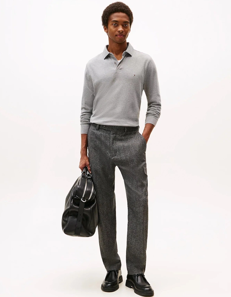 1985 Regular Long Sleeve Mens Polo Shirt - Medium Grey Heather