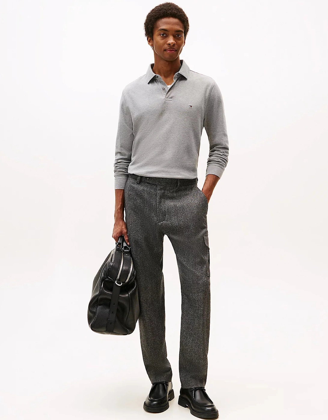 1985 Regular Long Sleeve Mens Polo Shirt - Medium Grey Heather