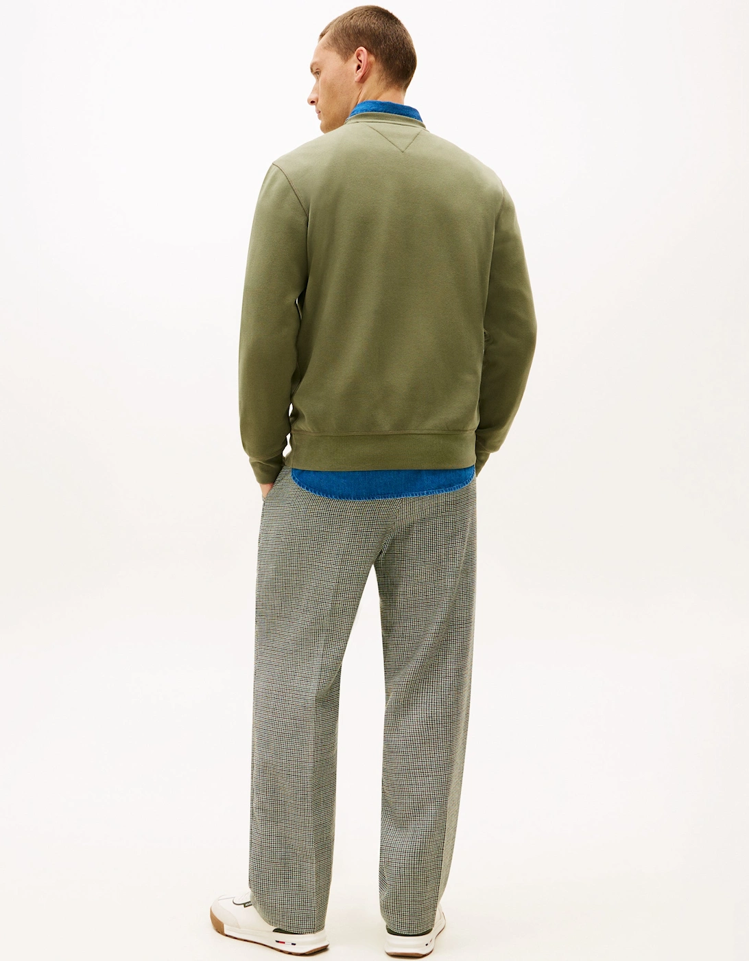 Essential Flag Embroidery Mens Fleece Crew Sweatshirt - Battle Green