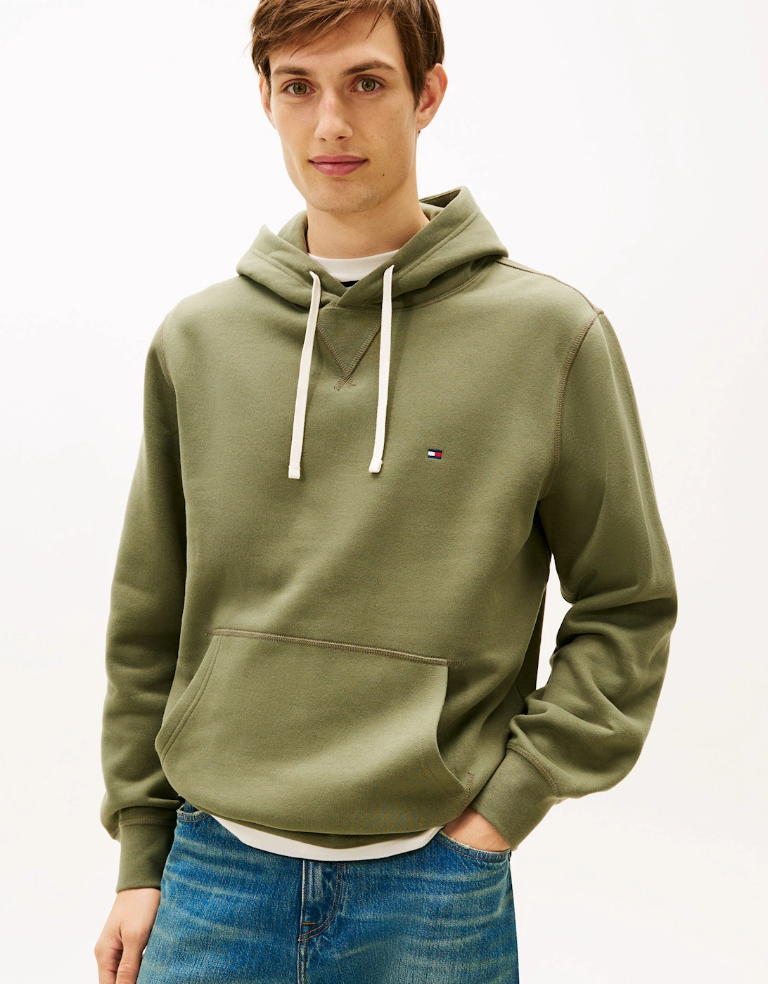 Essential Flag Embroidery Mens Fleece Hoodie - Battle Green, 6 of 5