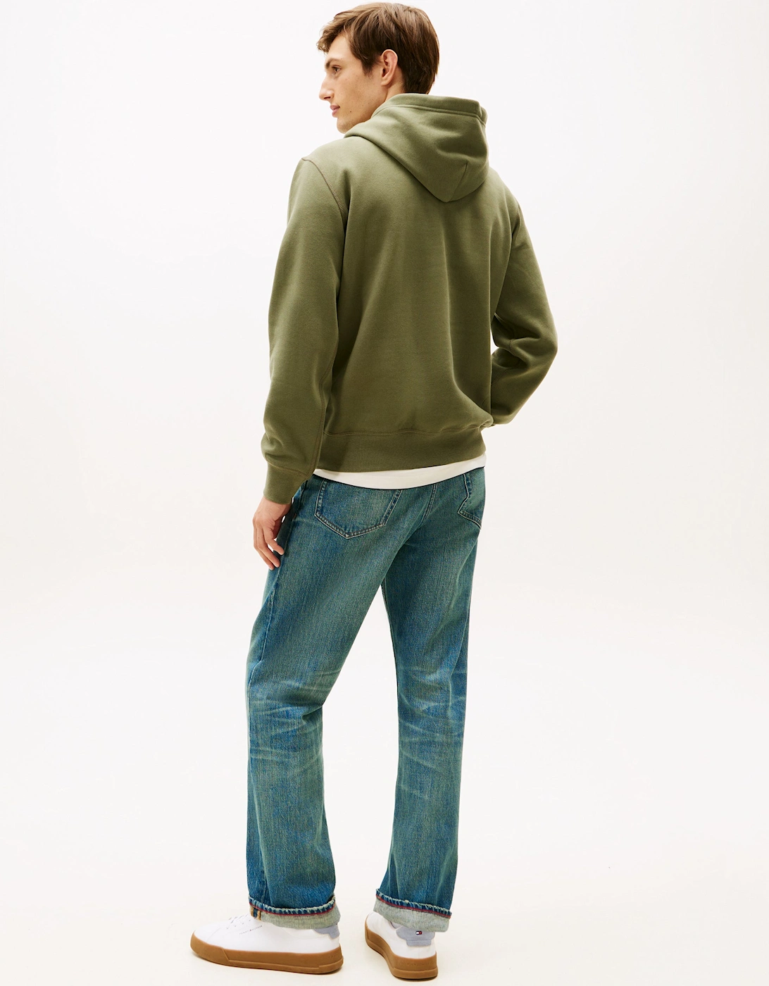 Essential Flag Embroidery Mens Fleece Hoodie - Battle Green