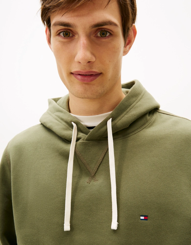 Essential Flag Embroidery Mens Fleece Hoodie - Battle Green