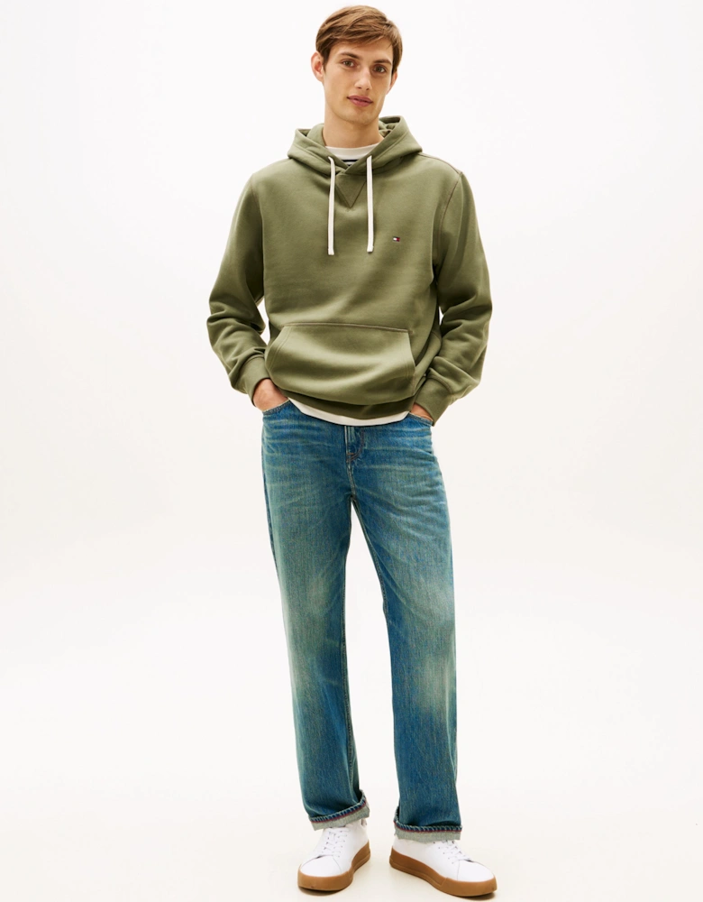 Essential Flag Embroidery Mens Fleece Hoodie - Battle Green