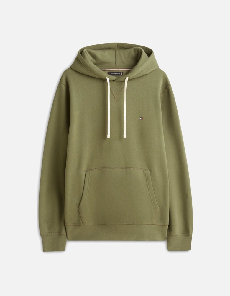 Essential Flag Embroidery Mens Fleece Hoodie - Battle Green