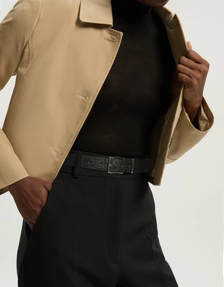 Croc Effect Leather Square Buckle Belt