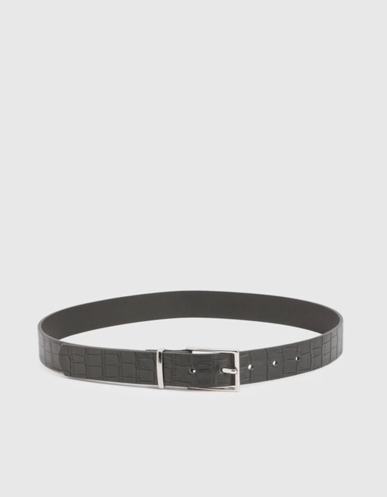 Croc Effect Leather Square Buckle Belt