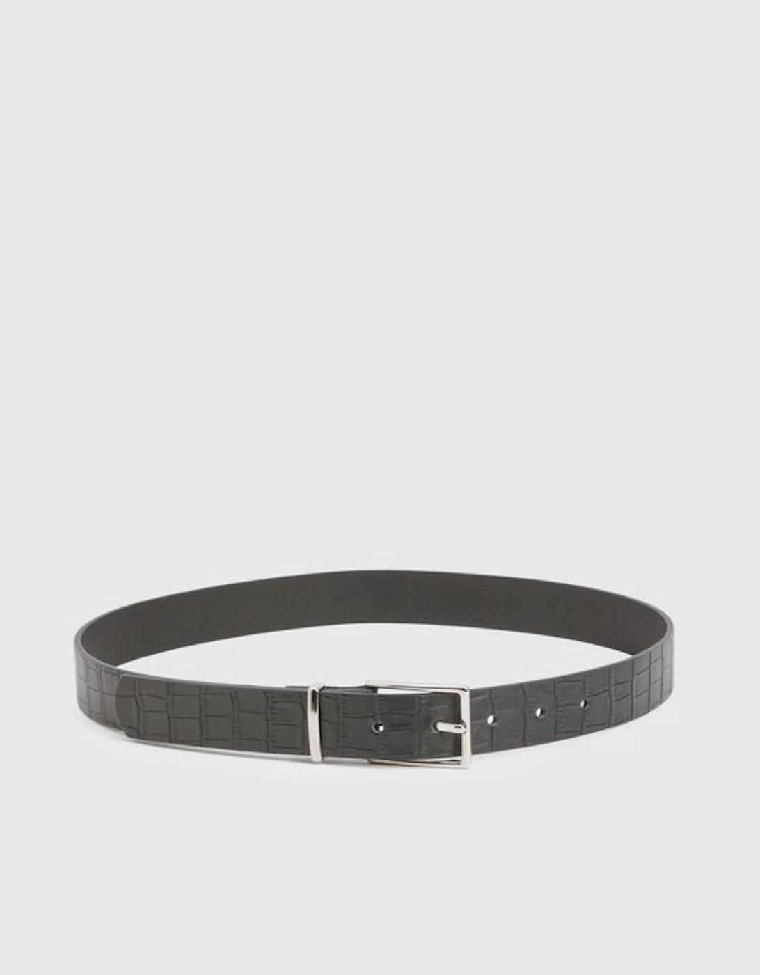 Croc Effect Leather Square Buckle Belt