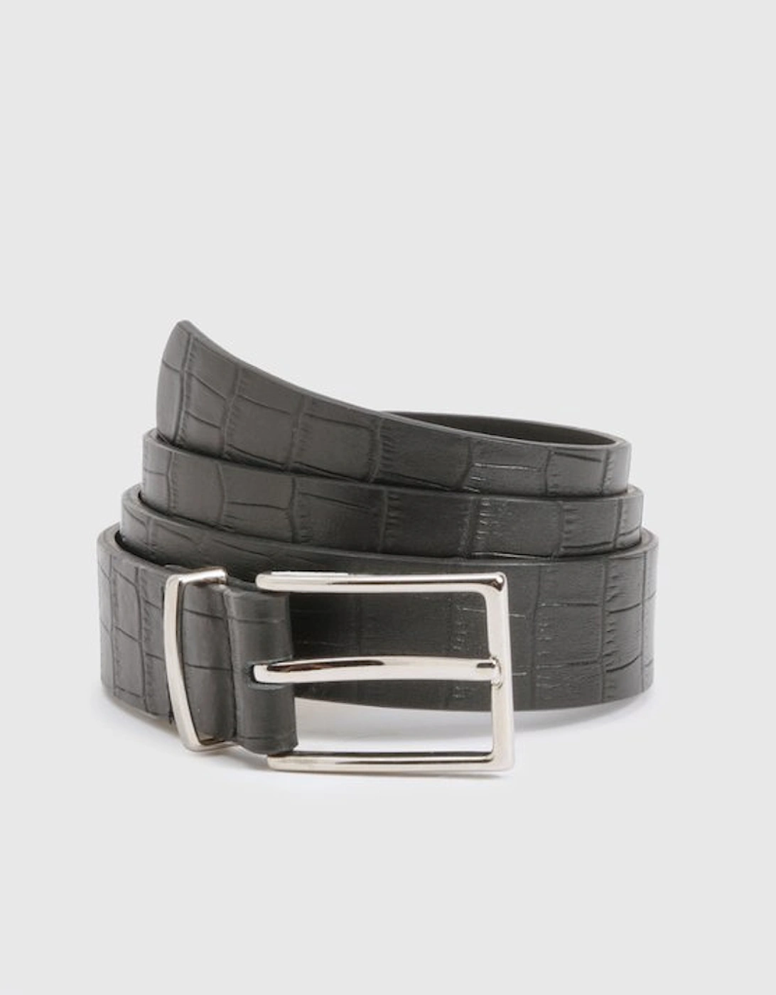 Croc Effect Leather Square Buckle Belt