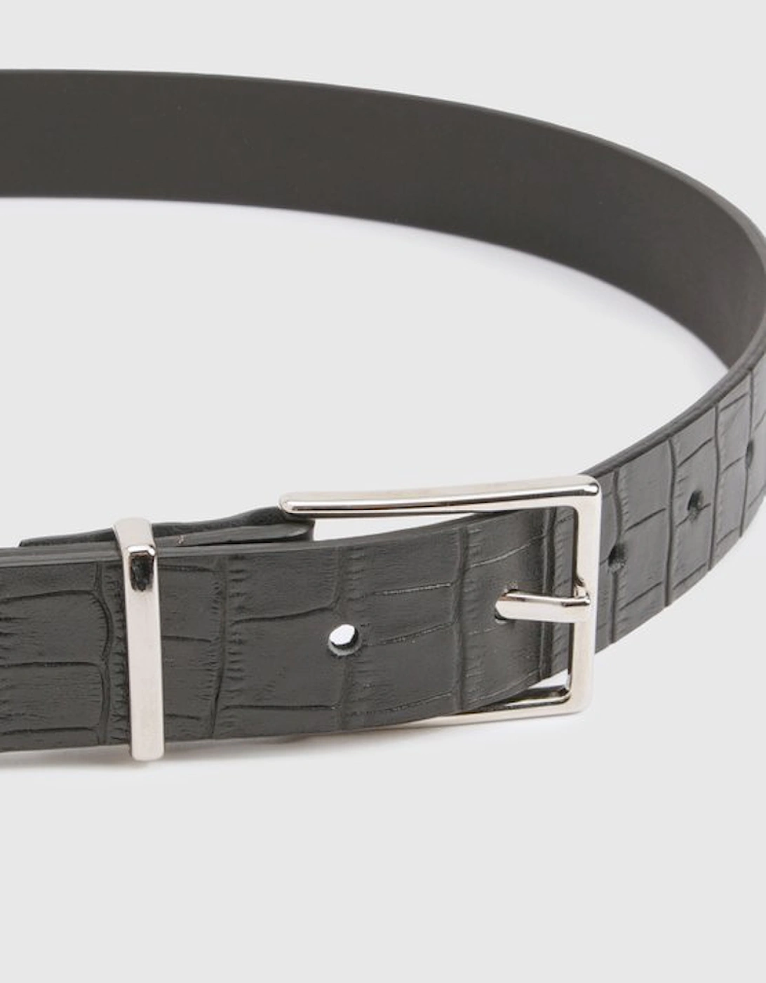Croc Effect Leather Square Buckle Belt