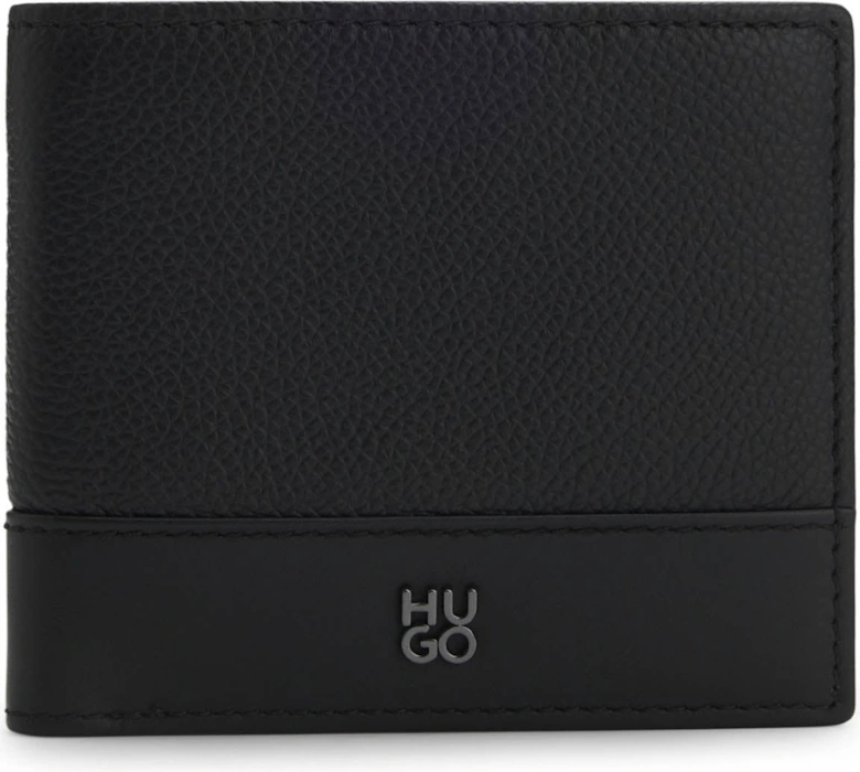 HUGO Quantic Mens Leather Bifold Wallet with Stacked-Logo Trim - Black 001