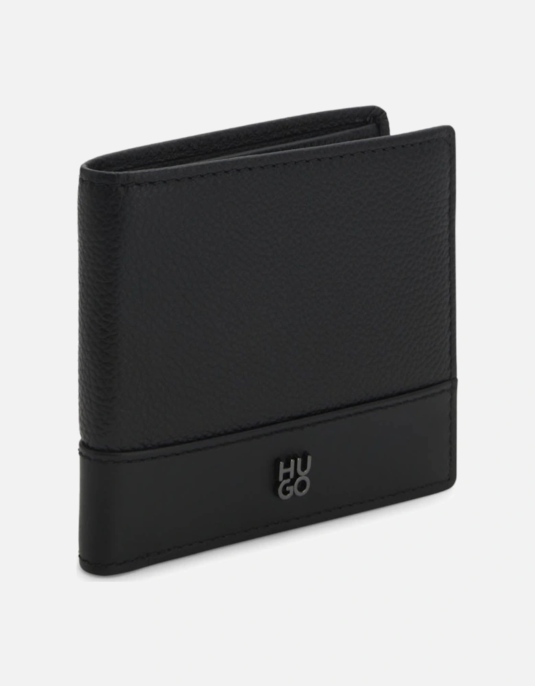 HUGO Quantic Mens Leather Bifold Wallet with Stacked-Logo Trim - Black 001