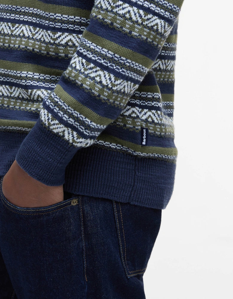 Topcliffe Mens Fairisle Crew Neck Sweater - Navy