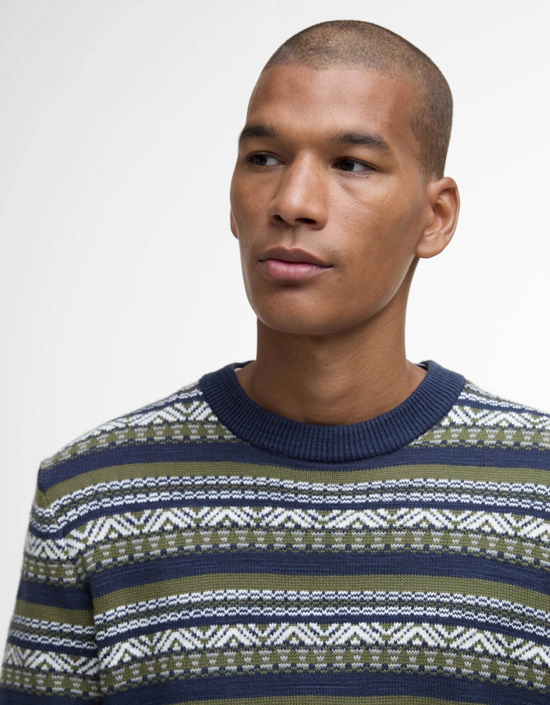 Topcliffe Mens Fairisle Crew Neck Sweater - Navy