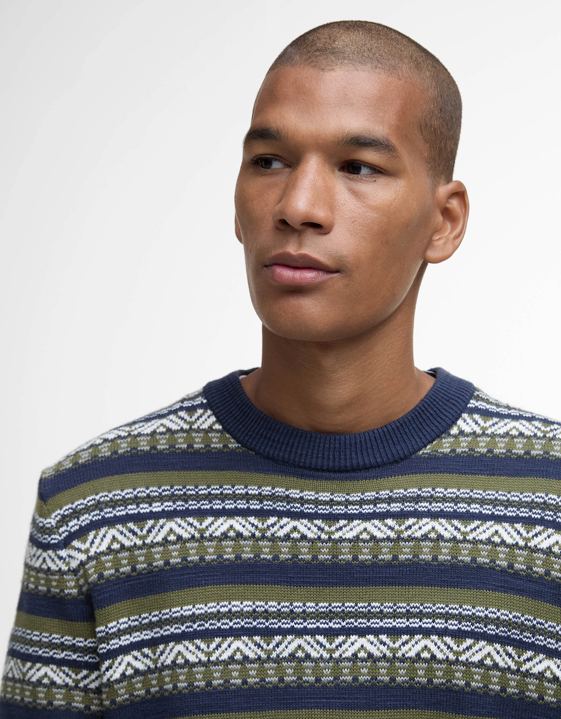 Topcliffe Mens Fairisle Crew Neck Sweater - Navy