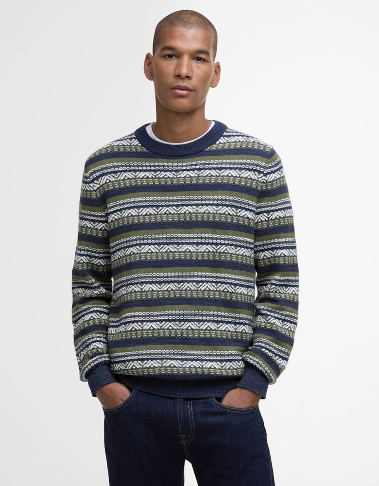 Topcliffe Mens Fairisle Crew Neck Sweater - Navy