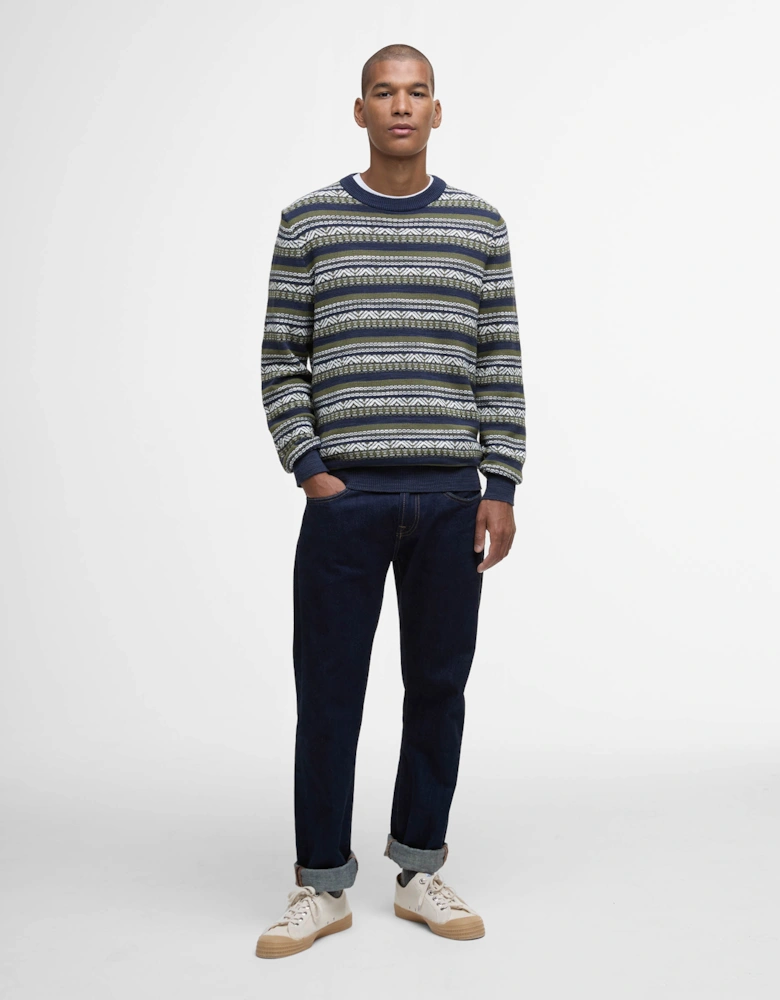 Topcliffe Mens Fairisle Crew Neck Sweater - Navy