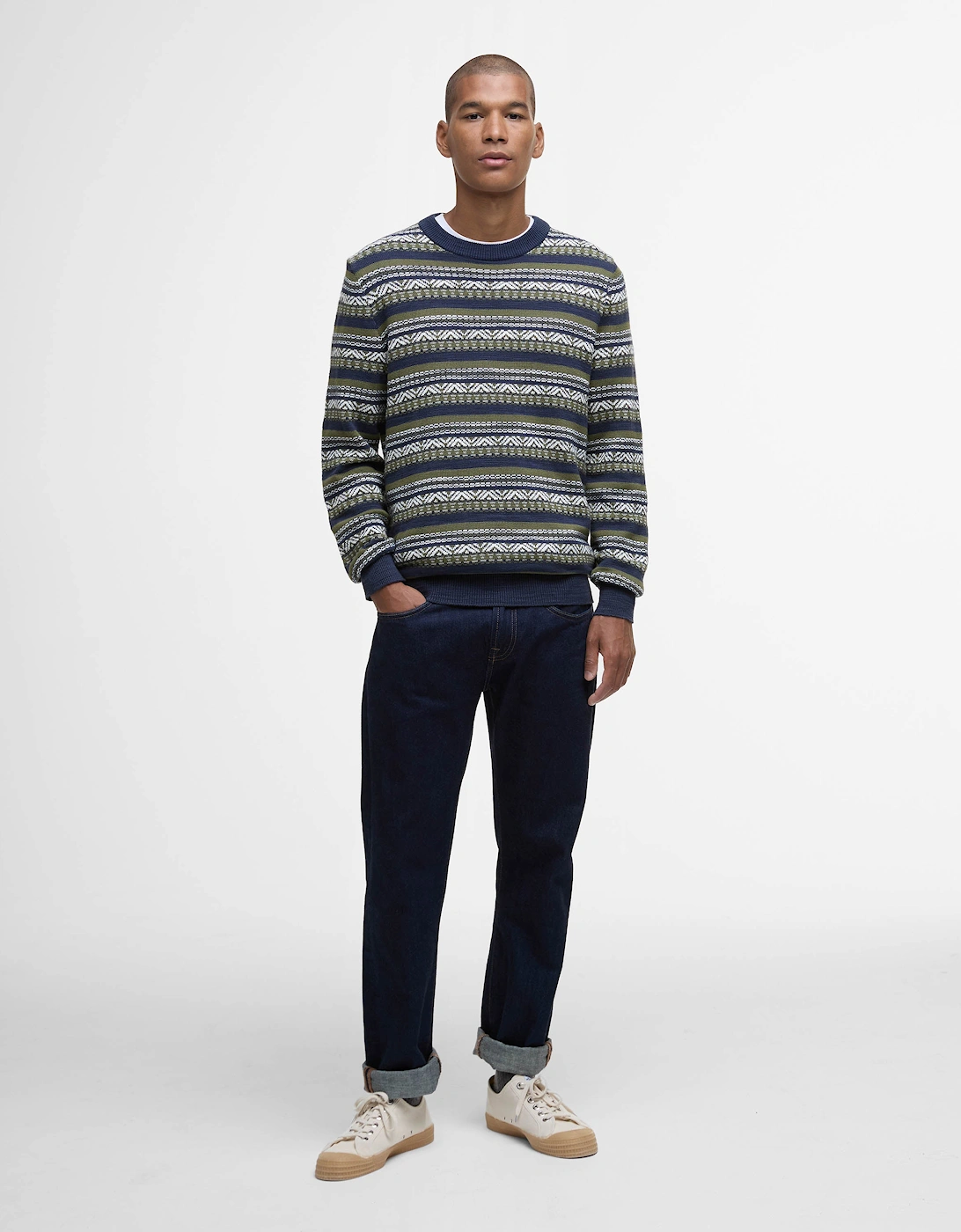 Topcliffe Mens Fairisle Crew Neck Sweater - Navy