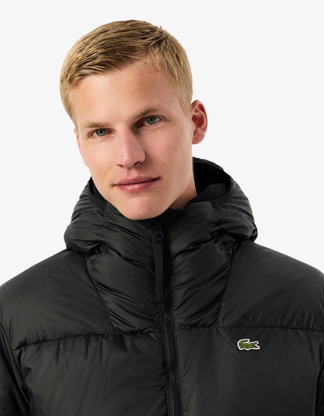 Short Water-Repellent Mens Hooded Down Jacket - Black 031